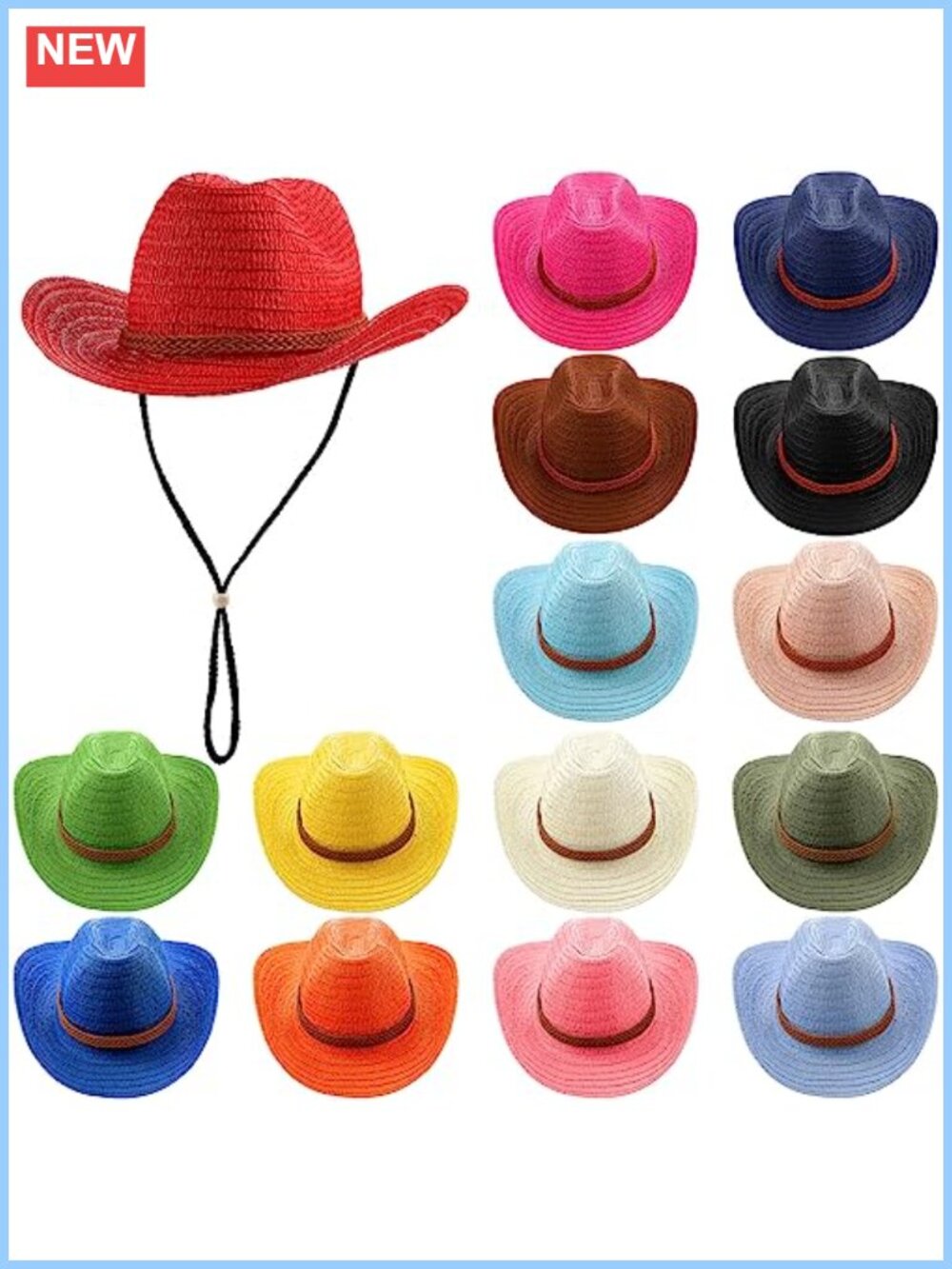 Straw Cowboy Hats Set 15 Pcs Adjustable Chin Strap Western Hat Bulk